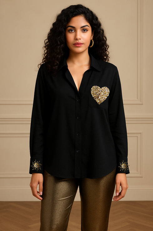 Love & Light Sequin Heart Embroidered Shirt